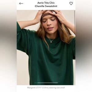 Aerie Rugged Green Chenille Sweatshirt and Waffle Sweat Pants Set